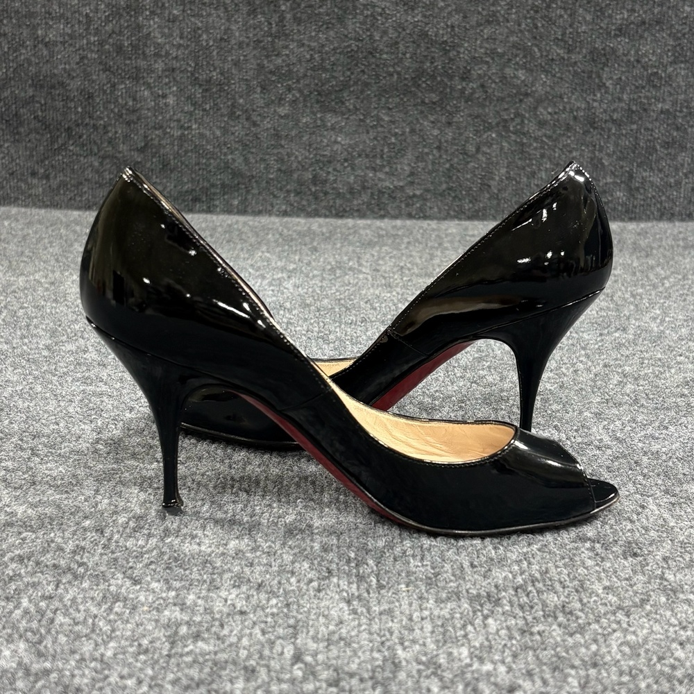 Christian Louboutin Shoes Womens 6 Black Patent D'Orsay Peep Toe Heels Italy